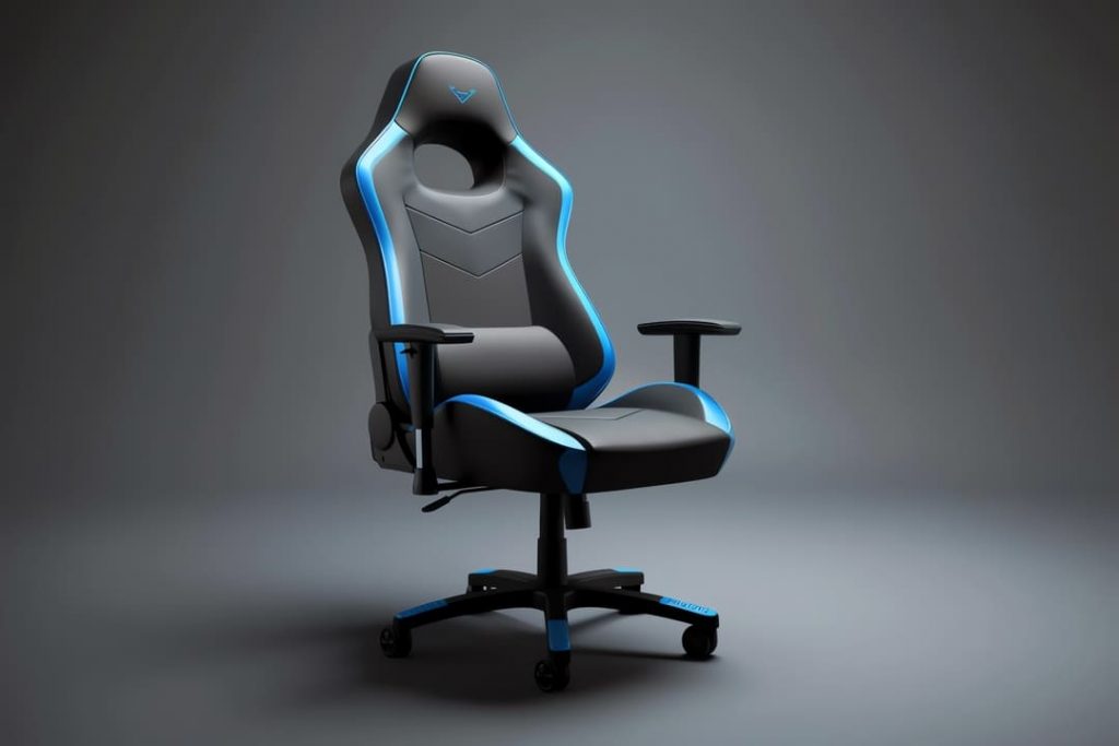 cadeira gamer: uma cadeira gamer nas cores preto e azul. 