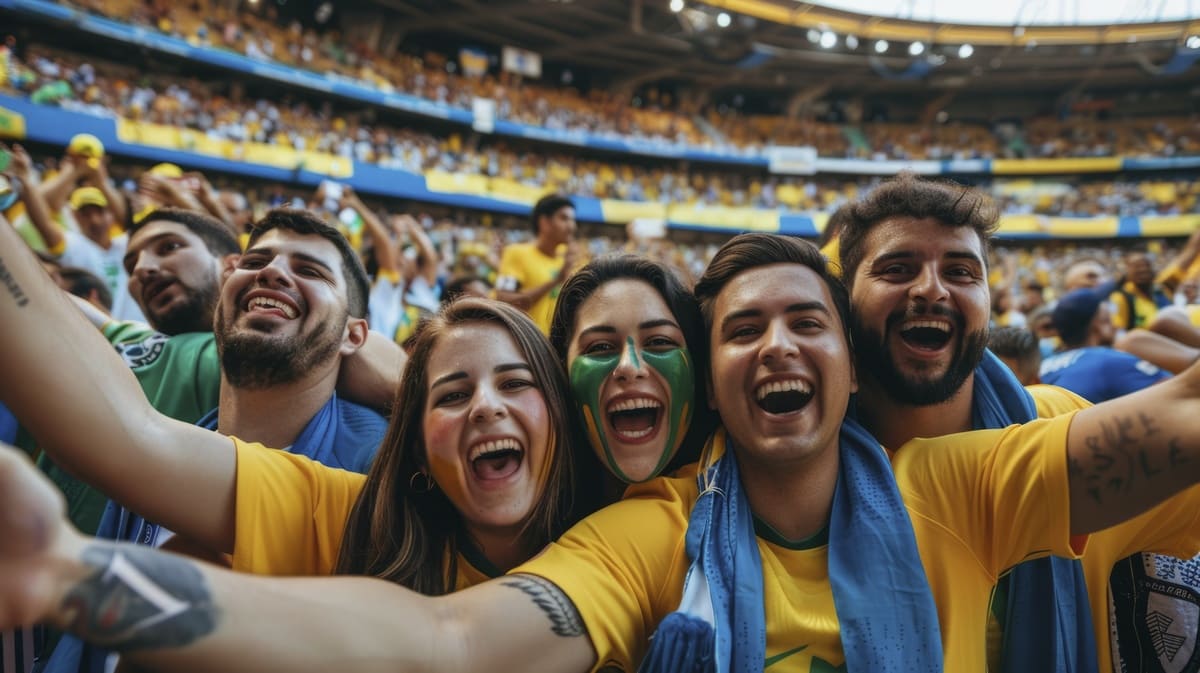Torcedores vibram em um estádio lotado, representando a expectativa para o torneio nos países-sede da Copa do Mundo 2026.